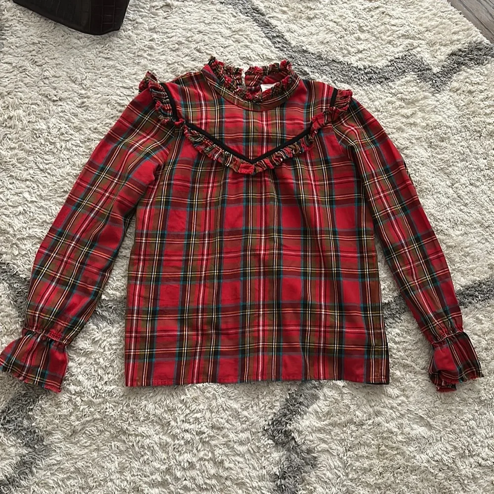 Plaid Ruffle Trim Top - Picture 1 of 3